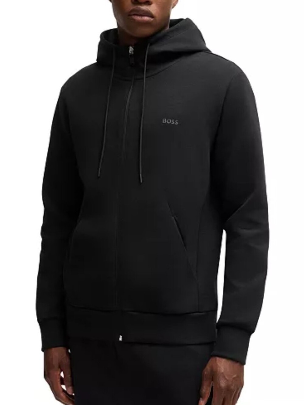 Hugo Boss - STRETCH-COTTON ZIP-UP HOODIE WITH LOGO PRINT - Black SZ Xl